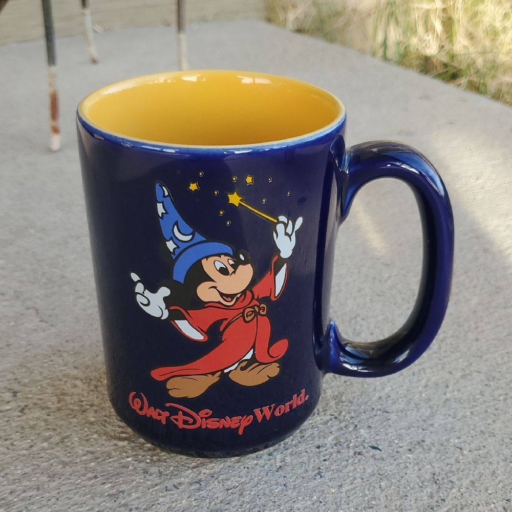 VTG Disney World Sorcerer Mickey Fantasia Mug Blue Yellow Thailand